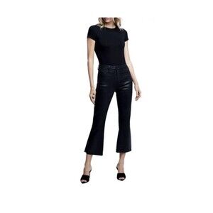 L'AGENCE Kendra High Rise Cropped Flared Jeans Size 27 Black NEW Wax Coated